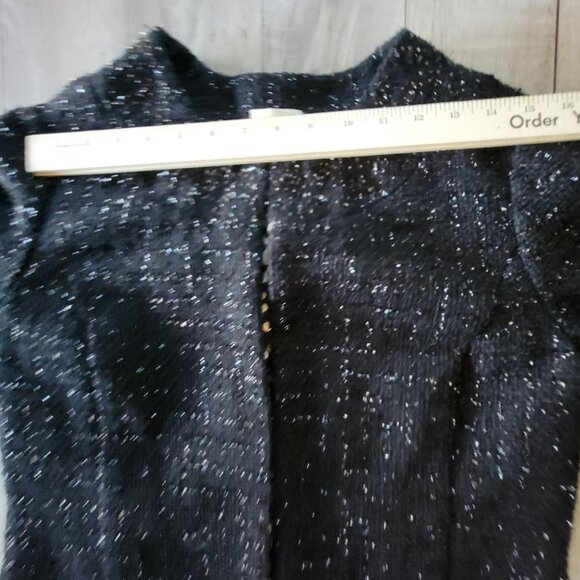 Chicos Black Tweed Open Front Jacket Tinsel Leopard Print Lining Size S 1 - Picture 14 of 16